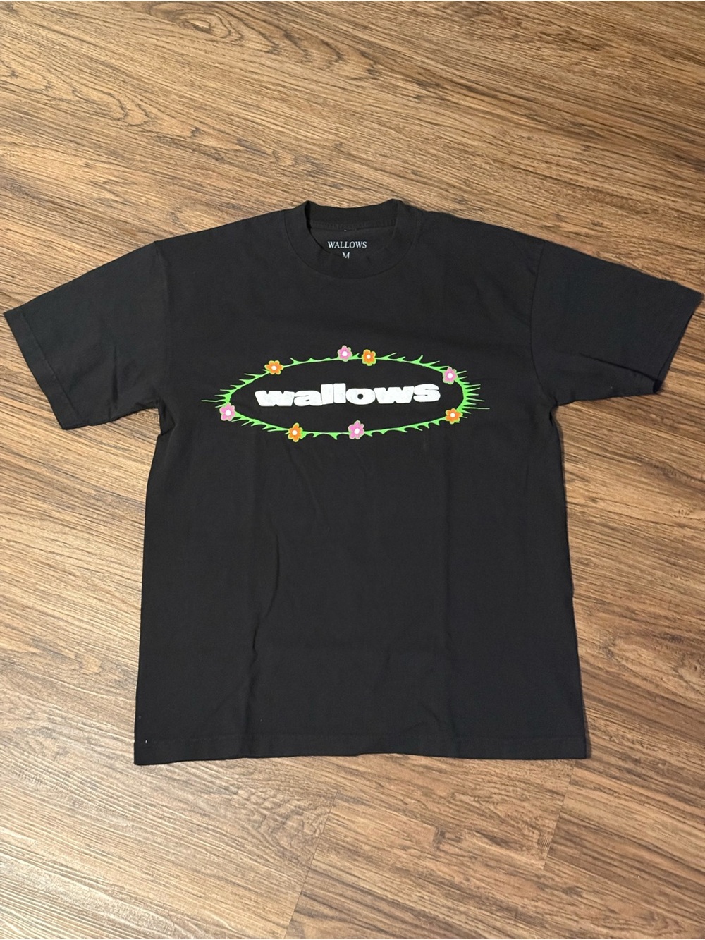 Wallows Black Graphic Band Tee with Floral Logo in Size M - NWOT